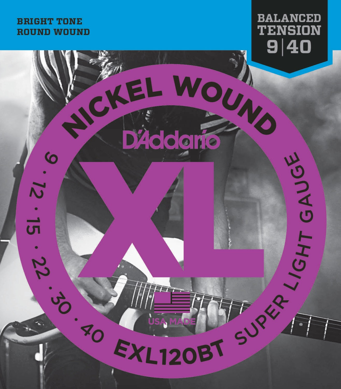 D`Addario XL Nickel Wound Super Light, EXL120BT, 9 / 40, Elektrisk
