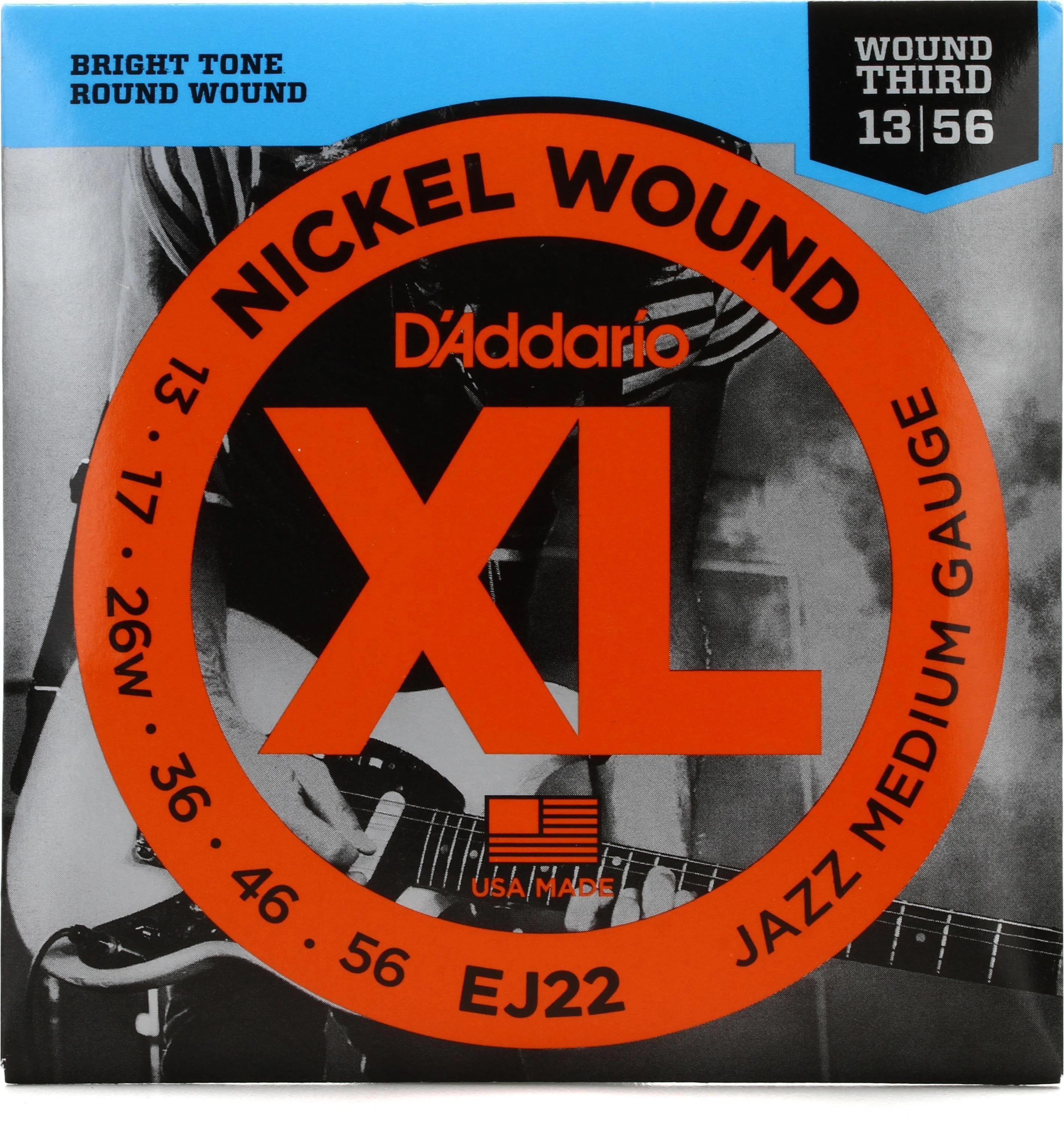D`Addario XL Nickel Wound Jazz Medium, EJ22, 13 / 56, Elektrisk