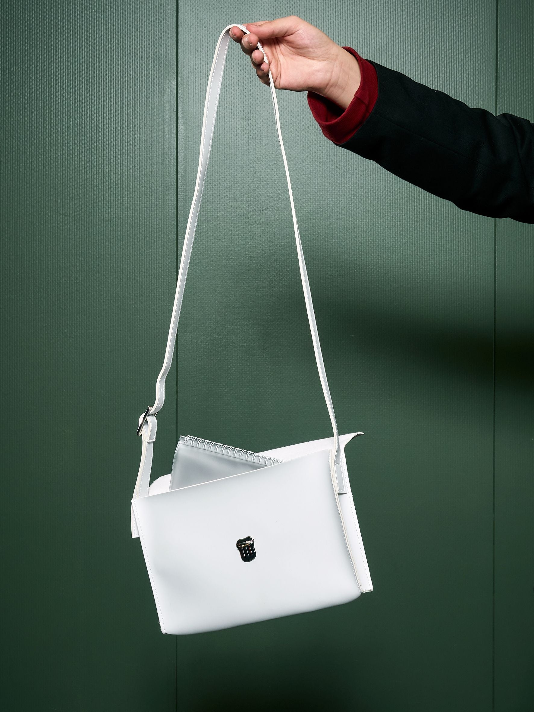 Noteveske m/utv lomme, Hvit, skinn