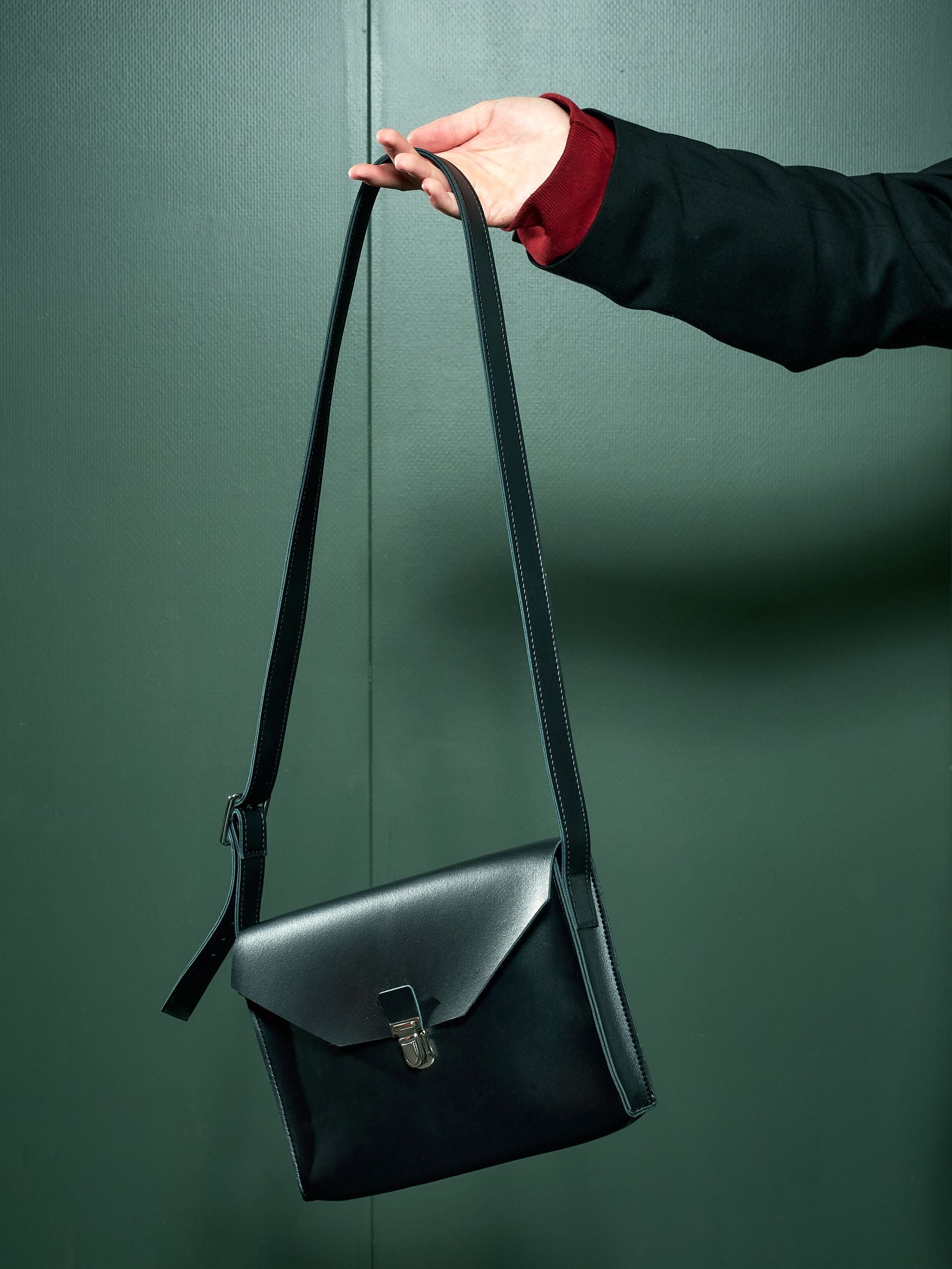 Noteveske m/utv lomme, Svart, skinn